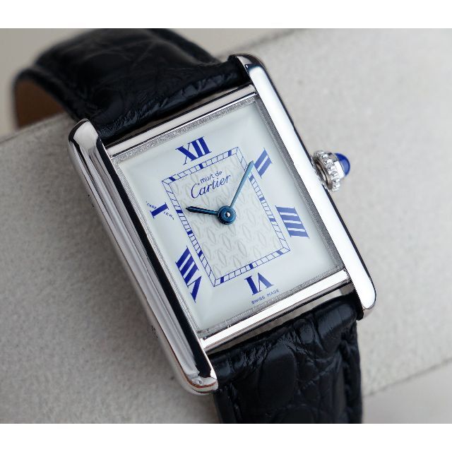 39美品 カルティエ マスト シルバー ブルー ローマン SM Cartier