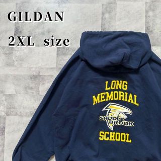 ギルタン(GILDAN)のギルダン　パーカー　カレッジロゴ　ネイビー　オーバーサイズ　2XL 古着(パーカー)