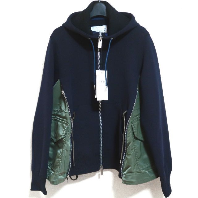 4 新品 Sacai スポンジ スウェット MA-1 パーカー ネイビー-