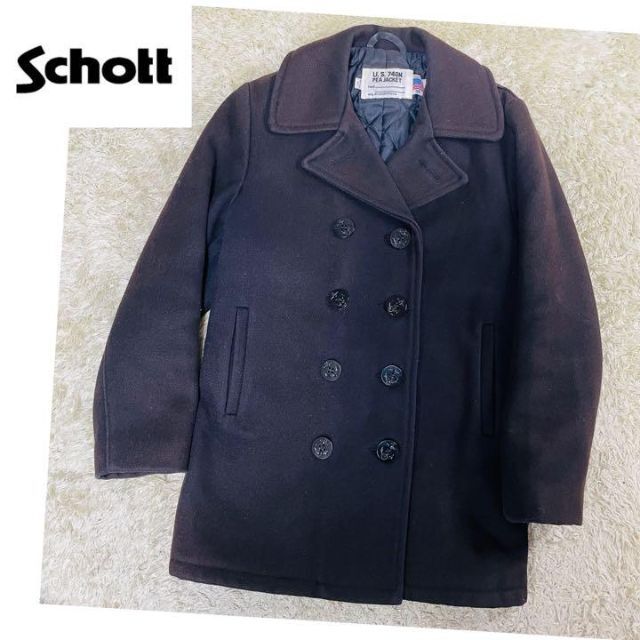 SCHOTT ショット Pコート 34 XS 10ボタン 米国製 海軍 ブラウン ...