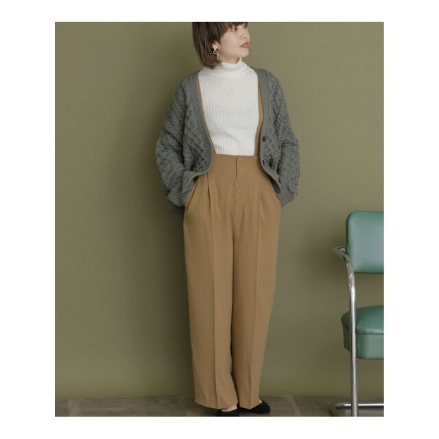 【BEIGE】フロントボタンサスペンダー付きパンツ