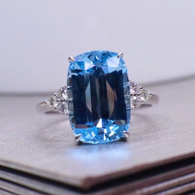 本命ギフト 天然アクアマリン ダイヤ ¥ k18 リング4.66ct リング(指輪