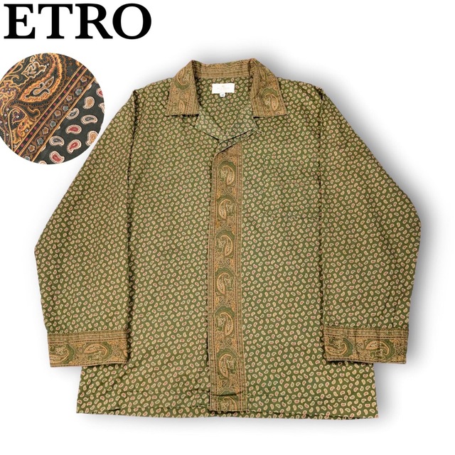 90s ETRO エトロ ペイズリー ロゴ オープンカラー 総柄 シャツ 長袖 | フリマアプリ ラクマ