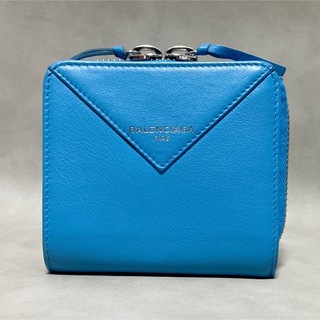 手触り柔らか✨バレンシアガ 財布 二つ折り財布 青 水色ライトブルー