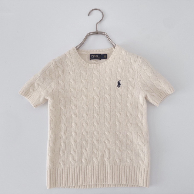 POLO RALPH LAUREN(ポロラルフローレン)の新品 Ralph Lauren ラルフローレン 半袖ニット ウールケーブルニット レディースのトップス(ニット/セーター)の商品写真