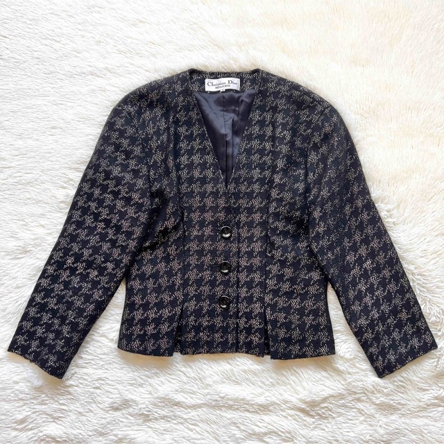✨最高級✨ Christian Dior ツイードノーカラージャケット 黒金 M