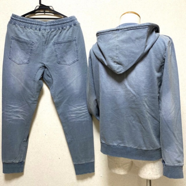 新品タグ付き☆スウェットデニムセットアップ ブルー色 L メンズのパンツ(デニム/ジーンズ)の商品写真