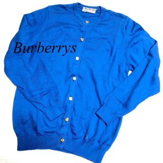 バーバリー(BURBERRY)のバーバリーズ ／カーディガン／ 無地ブルー／ロゴ入り金ボタン(カーディガン)