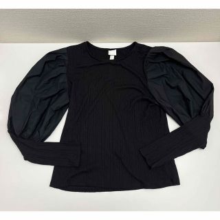 エイチアンドエム(H&M)のH&M ボリューム袖リブカットソー　パフスリーブ　ブラック　L(カットソー(長袖/七分))