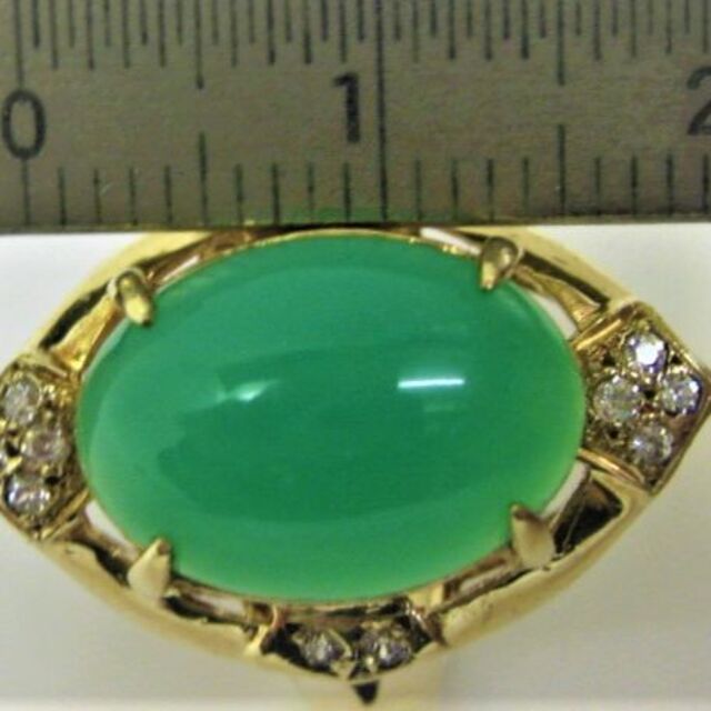 14金 リング 指輪 クリソプレーズ 緑玉髄 グリーンアップル ダイヤ 12ヶ入 - 9