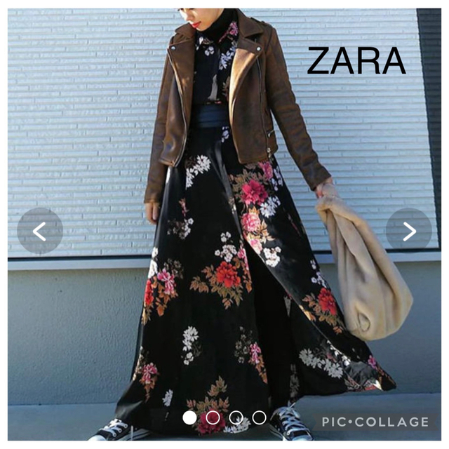 ZARA(ザラ)の★専用★    ZARA 花柄ロングシャツワンピースマキシ丈ワンピース　ブラック レディースのワンピース(ロングワンピース/マキシワンピース)の商品写真