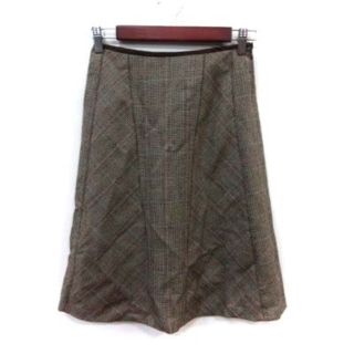 ロペ(ROPE’)のロペ 台形スカート ミモレ ロング グレンチェック ウール 60-89 茶 (ロングスカート)