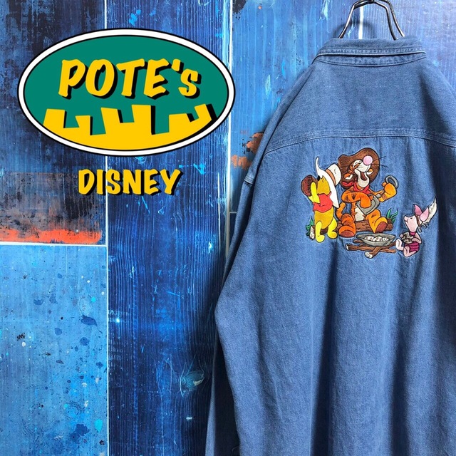 Disney(ディズニー)の【ディズニー】くまのプーさんカウボーイビッグキャラ刺繍デニムシャツ 90s メンズのトップス(シャツ)の商品写真