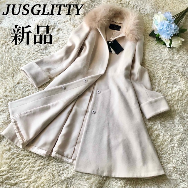 タグ付き JUSGLITTY ノーカラー ファーコート 2way 毛 アンゴラ 期間