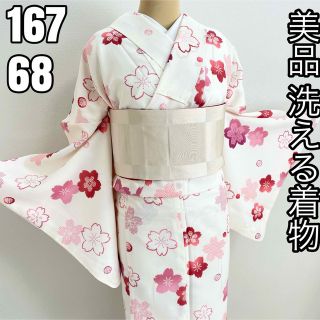 美品『洗える着物』　小紋　着物 花々k140(着物)