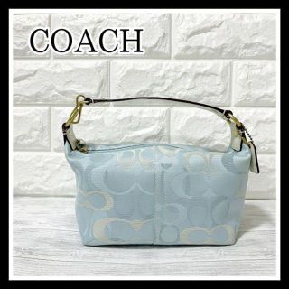 coach ショルダーハンドバッグ 青ステッチ シグネチャー柄 美品