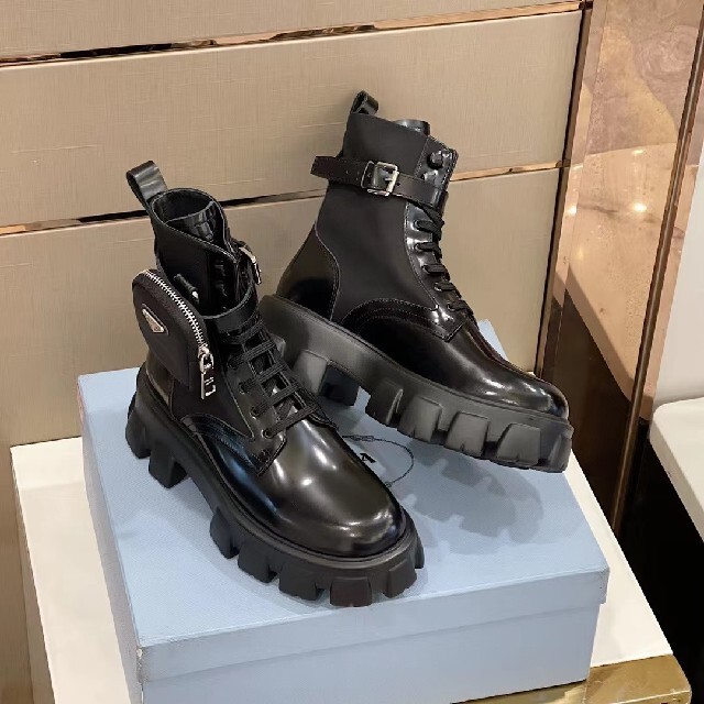 PRADA　モノリス レザーxナイロンファブリック ブーツ23.5