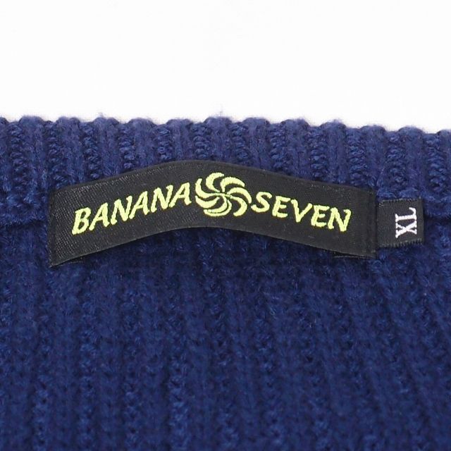 877*7(BANANA SEVEN)(バナナセブン)のBANANA SEVEN クルーネック ボーダー ニットセーター ネイビー XL メンズのトップス(ニット/セーター)の商品写真