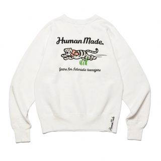 HUMAN MADE ハンバーガー ボーダー スウェット 白×グリーン L-