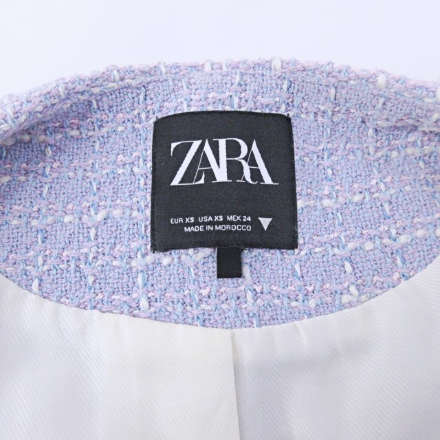 ZARA(ザラ)のザラ ZARA 美品 近年モデル ツイード ノーカラー ジャケット 半袖 XS レディースのジャケット/アウター(ノーカラージャケット)の商品写真
