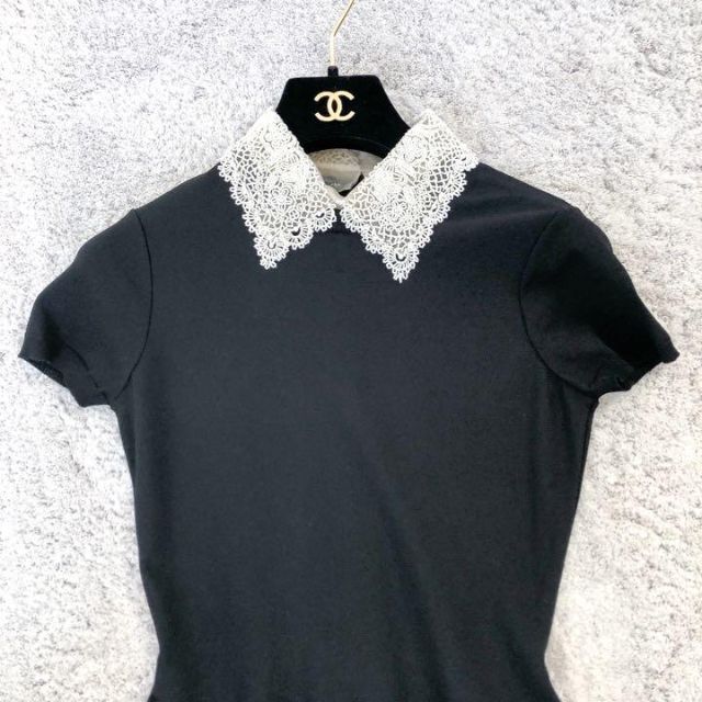 イタリア製【美品】VALENTINO ストレッチワンピース ビーズ襟 ブラック