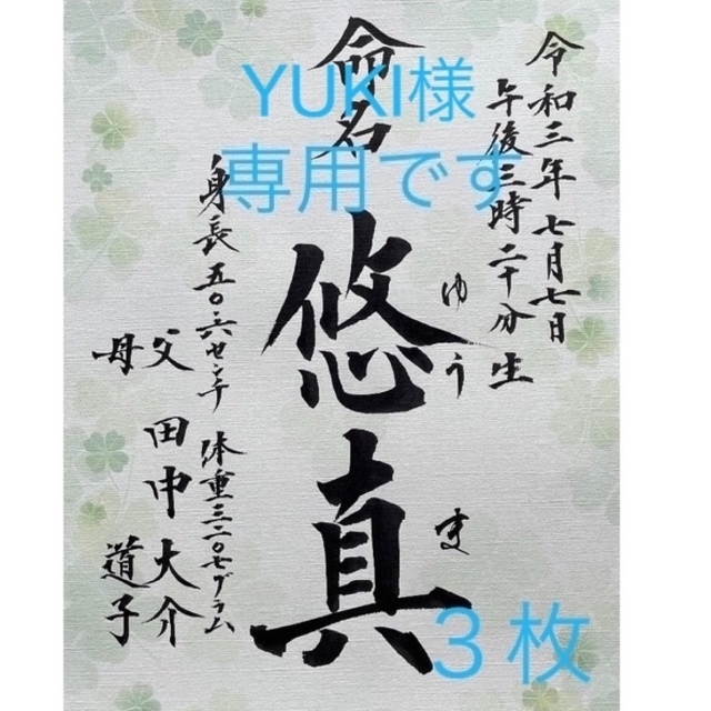 ☆YUKI様専用☆命名書3枚 手書き オーダー 楷書体 本格毛筆 A4の ☆YUKI様専用☆命名書3枚 手書き オーダー 楷書体 本格毛筆 A4の
