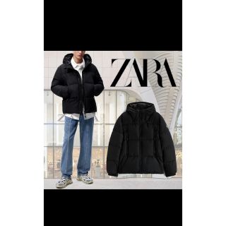 ザラ(ZARA)の【ZARA】フーデッド パフジャケット-ブラック(ダウンジャケット)