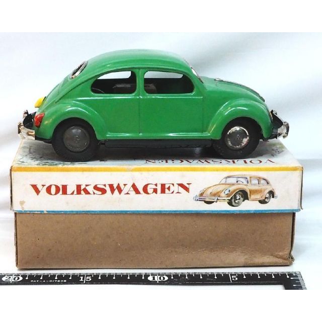 増田屋フォルクスワーゲン ビートル黄緑ブリキtin toy carミニチュア箱付-