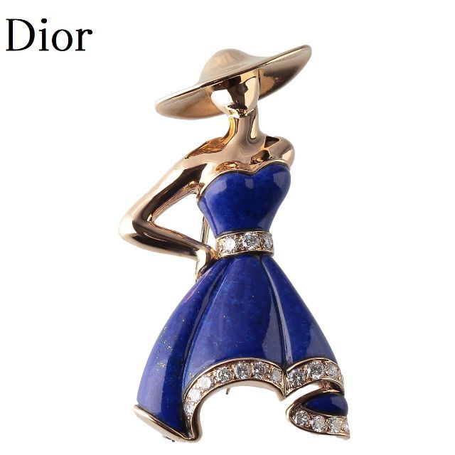 Christian Dior - ディオール ラピス ダイヤ ブローチ 女性モチーフ 【9264】