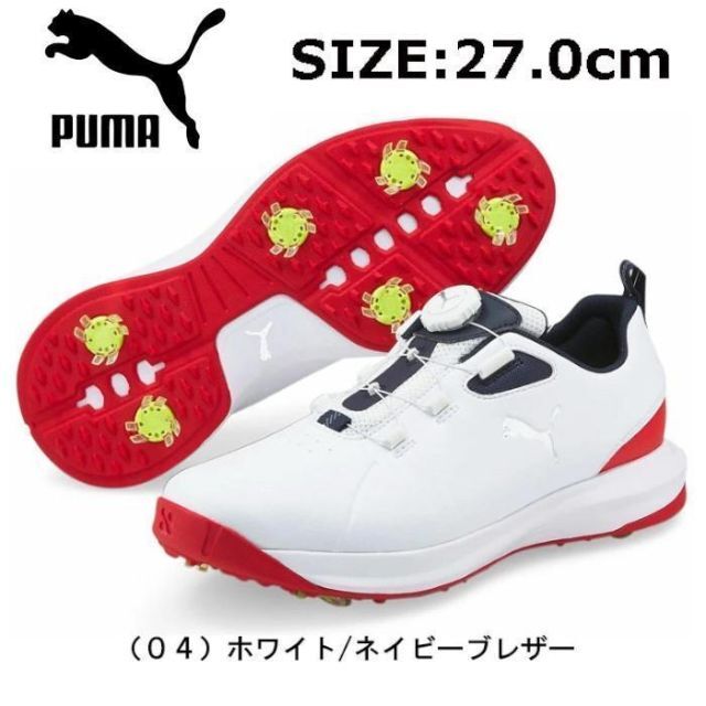 新品 PUMA プーマ ソフトスパイク ゴルフシューズ 27.5cm WH/RD-