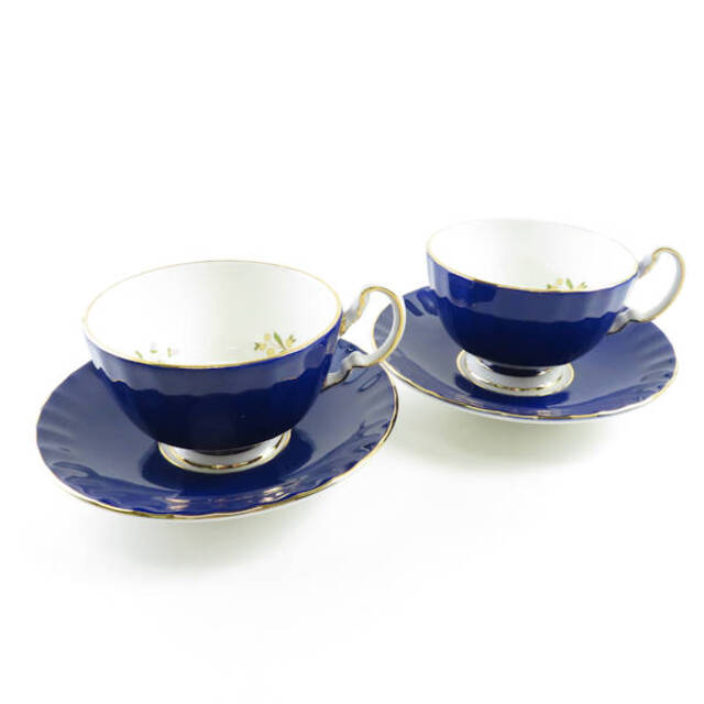 Aynsley China(エインズレイ)の Aynsley エインズレイ コテージガーデン ティーカップ＆ソーサー 2客 ペア コバルト 花 蝶 SC5857Q  インテリア/住まい/日用品のキッチン/食器(グラス/カップ)の商品写真