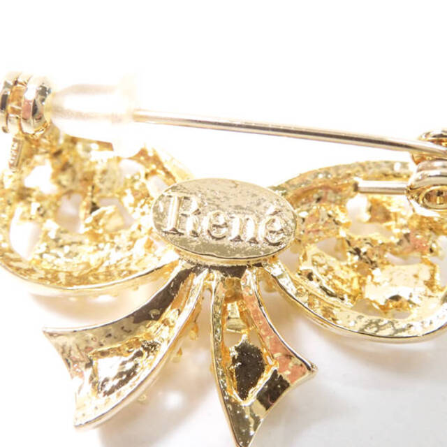René - 美品 Rene ルネ リボンブローチ ゴールド系 ライト René - 美品 Rene ルネ リボンブローチ ゴールド系 ライト