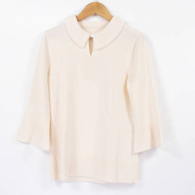 美品 FOXEY フォクシー Ruffle Collar Knit Top (36565) ニット ホワイト系 ウール100％ レディース AY3016A49