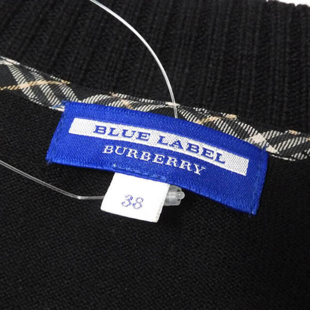BURBERRY(バーバリー)の美品 BURBERRY BLUE LABEL バーバリー ニット ブラック ウール100％ 長袖 セーター クルーネック 裏地チェック レディース AU1122A49  レディースのトップス(ニット/セーター)の商品写真