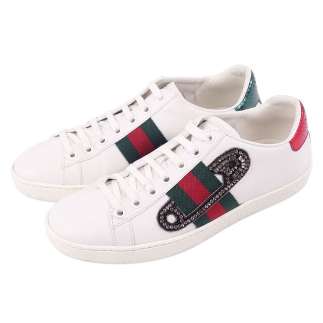 グッチ GUCCI スニーカー エース ビジュー装飾 シェリーライン シューズ 靴 レディース イタリア製 36(23cm相当)  ホワイト/グリーン/レッド