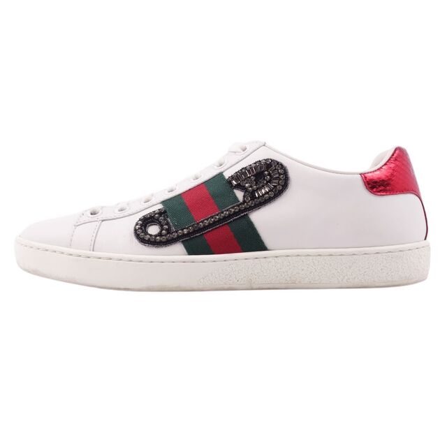 グッチ GUCCI スニーカー エース ビジュー装飾 シェリーライン シューズ 靴 レディース イタリア製 36(23cm相当)  ホワイト/グリーン/レッド