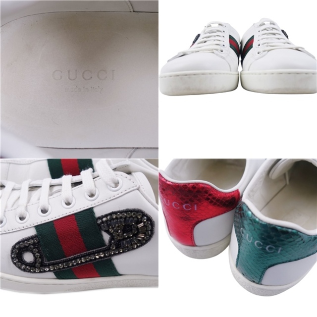 グッチ GUCCI スニーカー エース ビジュー装飾 シェリーライン シューズ 靴 レディース イタリア製 36(23cm相当)  ホワイト/グリーン/レッド