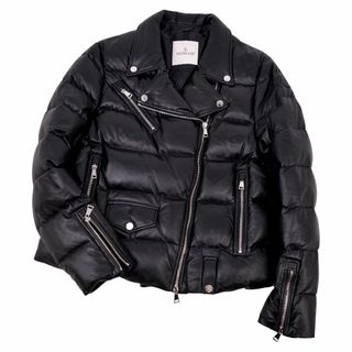 モンクレール(MONCLER)の美品 モンクレール MONCLER ジャケット ADIB ラムレザー ダウンジャケット ライダース レディース アウター 4(XL相当) ブラック(その他)