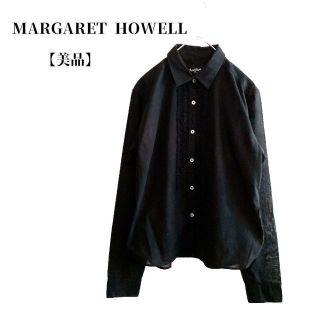 マーガレットハウエル(MARGARET HOWELL)の【美品】マーガレットハウエル　フロントフリル長袖　ブラック(シャツ/ブラウス(長袖/七分))