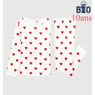 プチバトー(PETIT BATEAU)の新品 タグ付き プチバトー 10ans ハート プリント 長袖 パジャマ(その他)