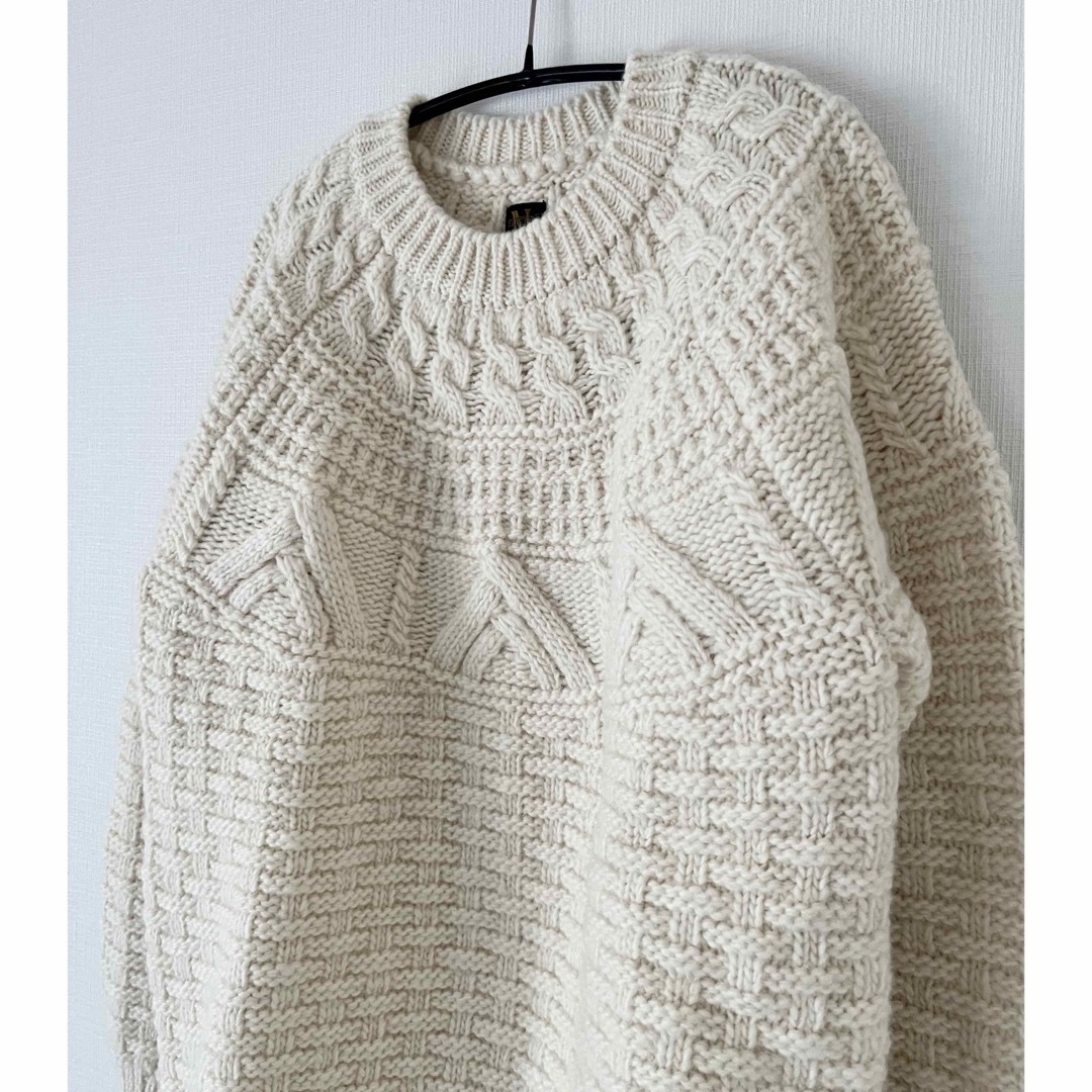 BATONER SPREAD ARAN CREW NECK CARDIGAN - トップス