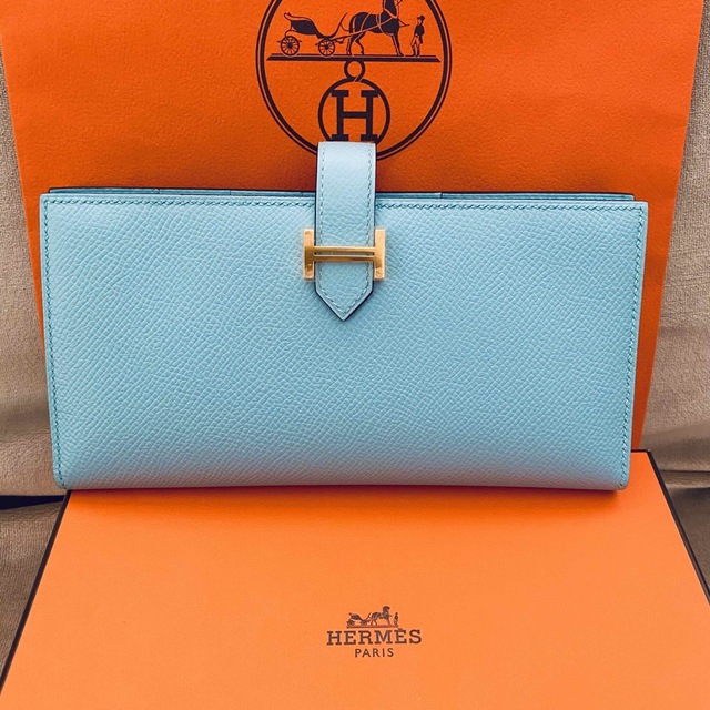 愛用 Hermes - エルメス べアン スフレ Y刻 ブルーアトール 長財布