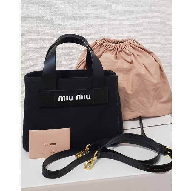 美品】miu miu カナパ コットンキャンバスバッグ ブラック - トートバッグ