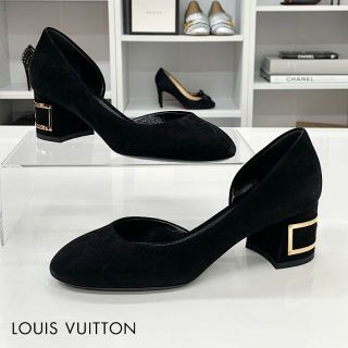 ルイヴィトン(LOUIS VUITTON)の5619 未使用 ヴィトン ブリスライン スエード LV パンプス ブラック(ハイヒール/パンプス)