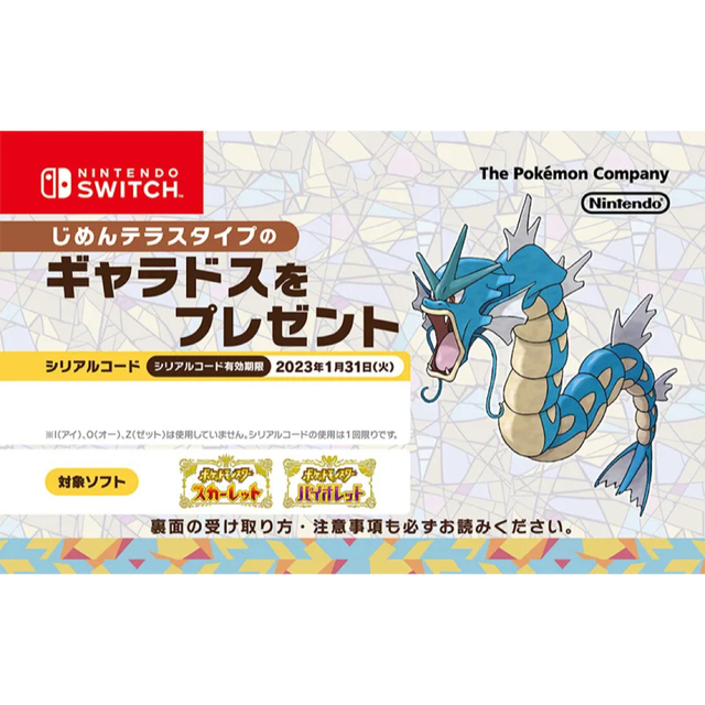 ポケモン(ポケモン)のジャンプフェスタ限定　じめんテラスタイプギャラドスシリアルコード エンタメ/ホビーのゲームソフト/ゲーム機本体(家庭用ゲームソフト)の商品写真