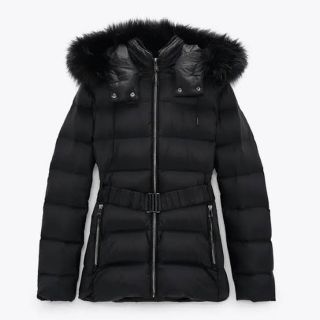 ザラ(ZARA)の美品ZARA  フェイクファーフード付きダウンパフジャケット(ダウンジャケット)