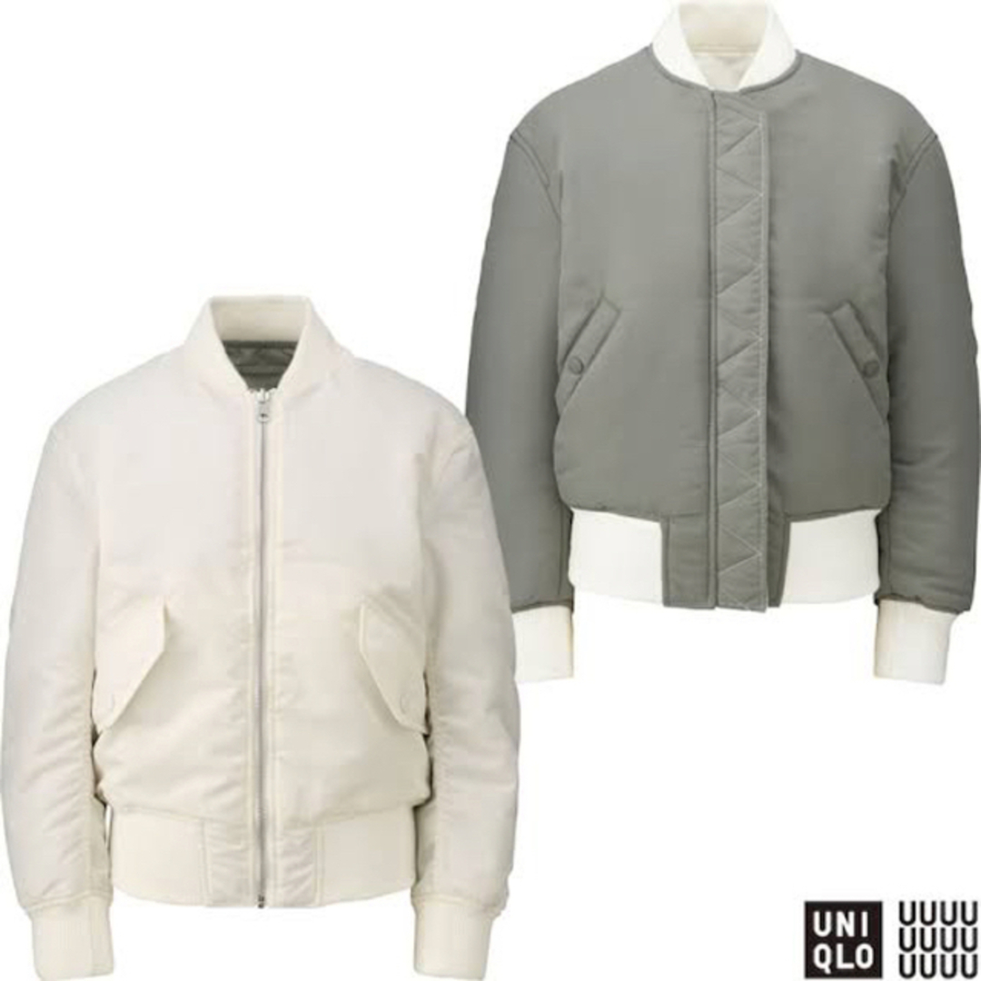 UNIQLO(ユニクロ)のuniqlou リバーシブルブルゾン　ホワイト×カーキ レディースのジャケット/アウター(ブルゾン)の商品写真