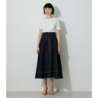 アズールバイマウジー(AZUL by moussy)のAZUL ジップアップ デニム フレア スカート M  ロング インディゴ(ロングスカート)