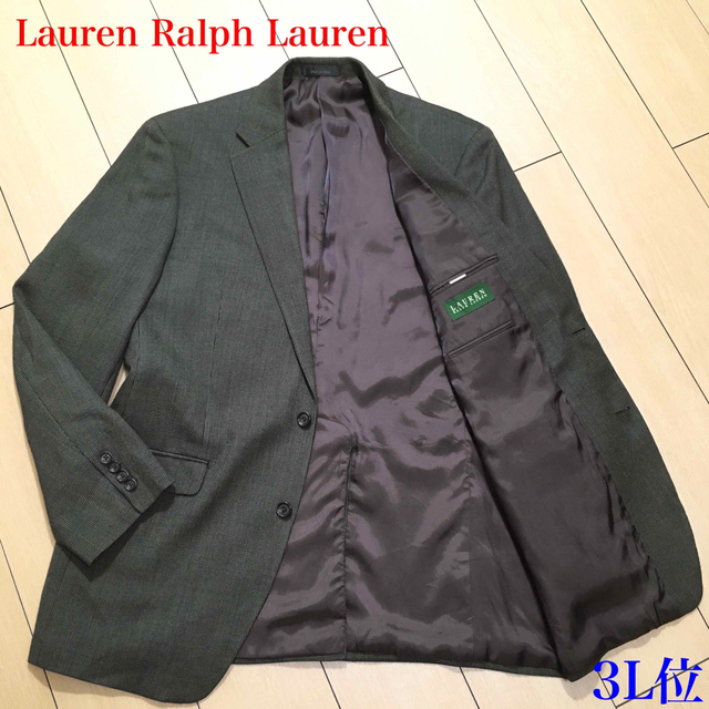 ファッションの Ralph Lauren - 美品★ラルフローレン カーキ系チェック調織りジャケット ウール 秋冬 A137 テーラードジャケット