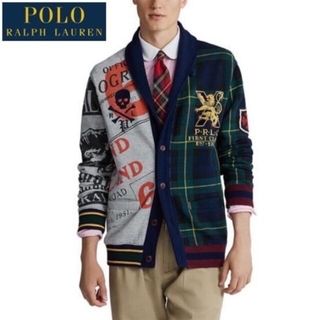 ポロラルフローレン(POLO RALPH LAUREN)の美品 正規 US Ｍ ポロ ラルフローレン パッチワーク フリース カーディガン(カーディガン)